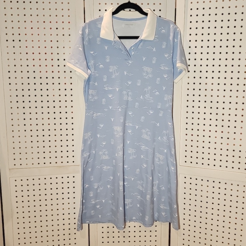 Land's End Size Medium Light Blue Short sleeve Polo Dress Nautical Print